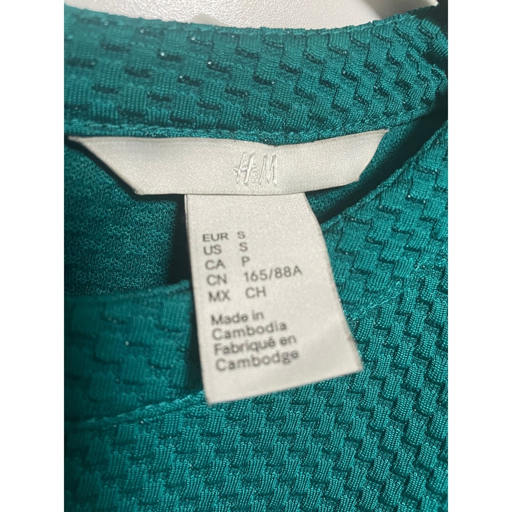 H&M Green Textured Stretch Sheath Dress, Short Sleeve, Career, Casual S - Picture 4 of 6